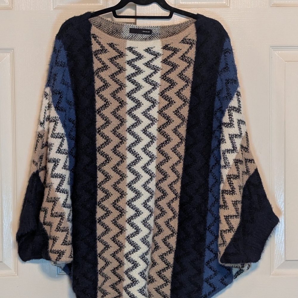On Blue Multi Colored Fuzzy Knit Sweater